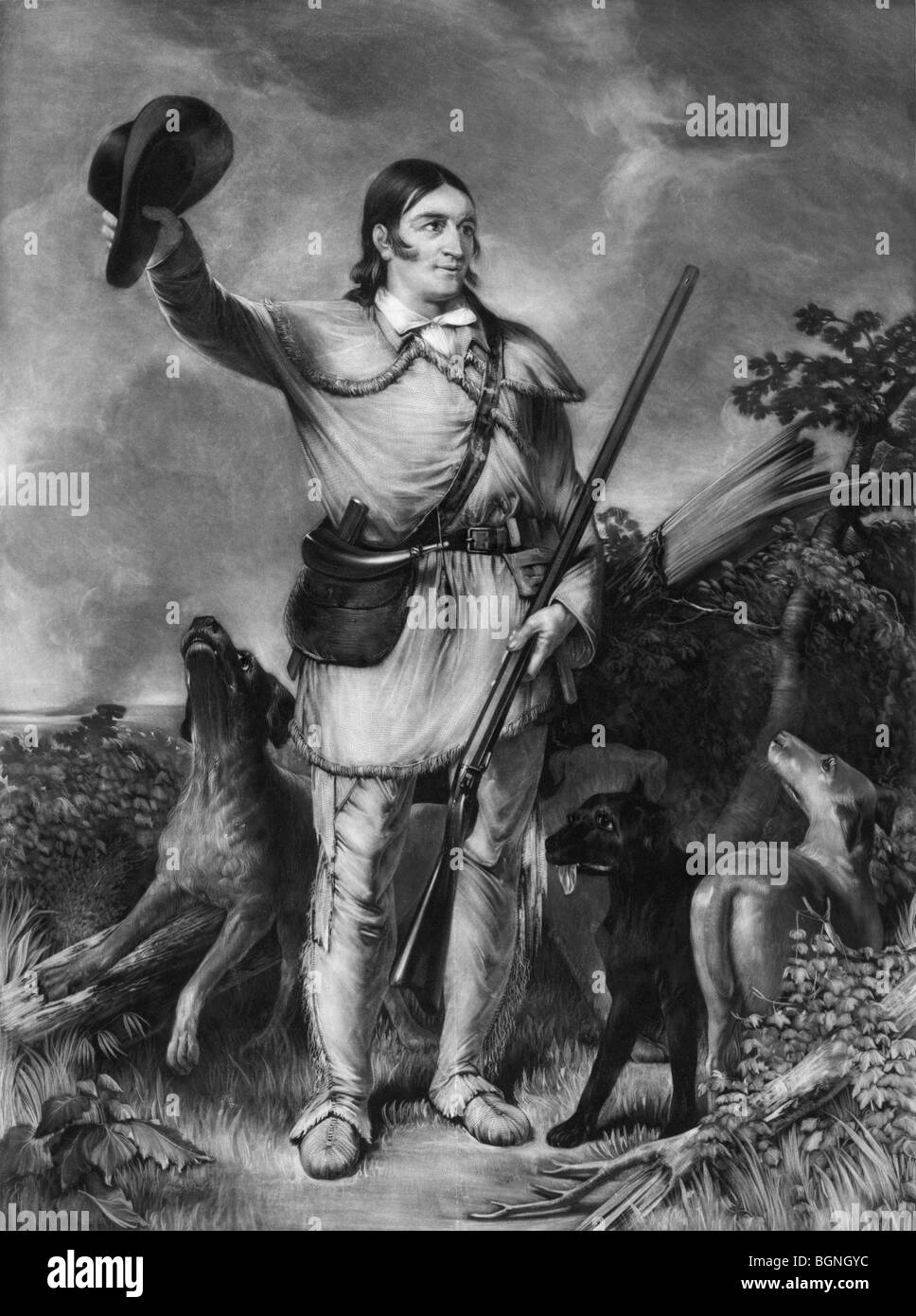 Retrato c1839 de Davy Crockett (1786 - 1836) - el Americano frontiersman héroe popular y muerto en la batalla del Alamo. Foto de stock