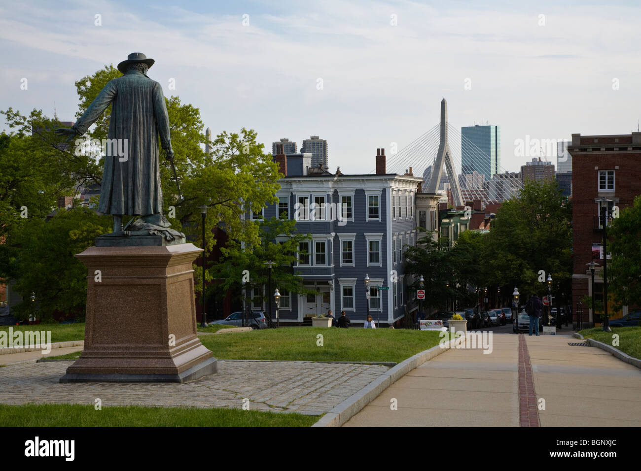 Estatua del Coronel William PRESSCOTT en el Bunker hill Monument situado sobre la colina de La Raza - Boston, Massachusetts Foto de stock