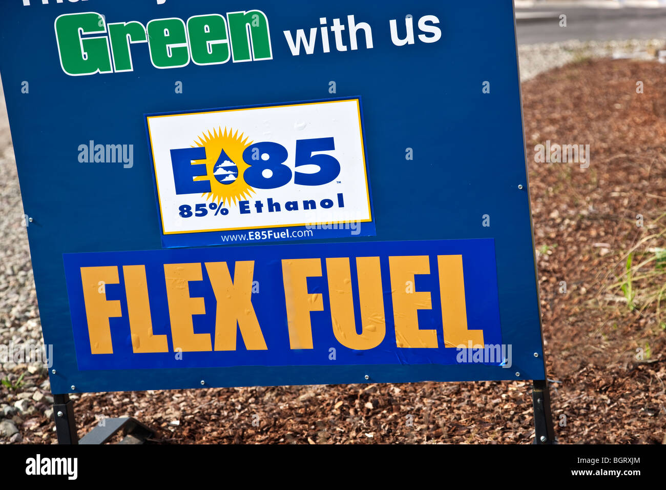 Firmar por estación de servicio, "Flex-Fuel" , E-85. Foto de stock