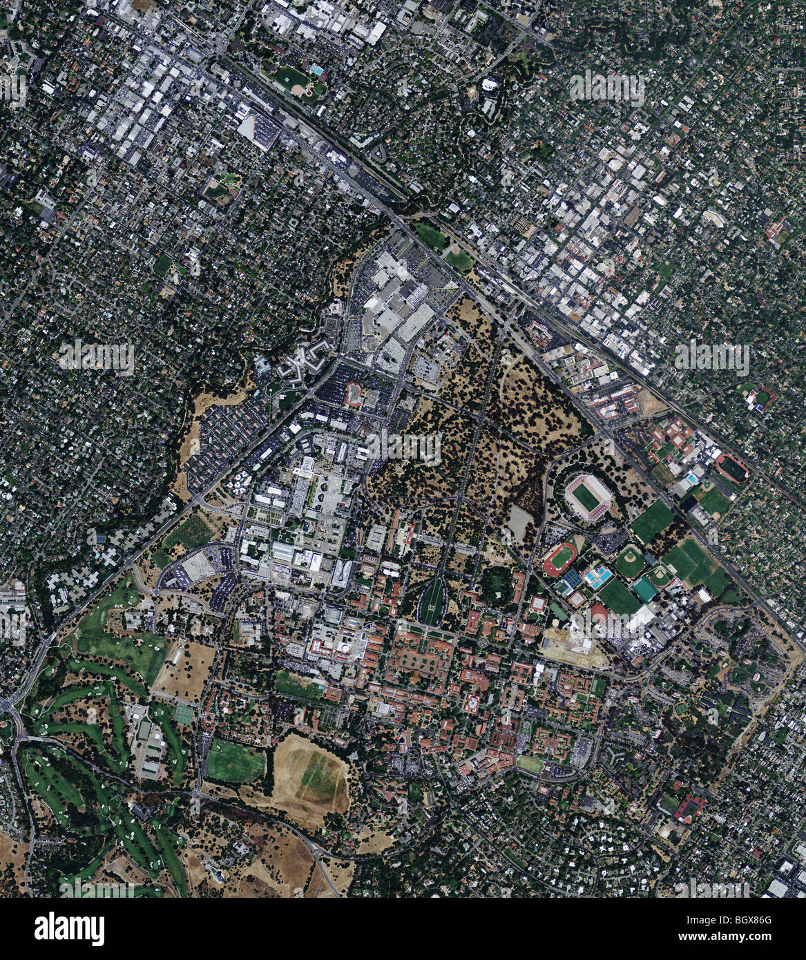 Mapa aéreo ver encima de la Universidad de Stanford en Palo Alto California Foto de stock
