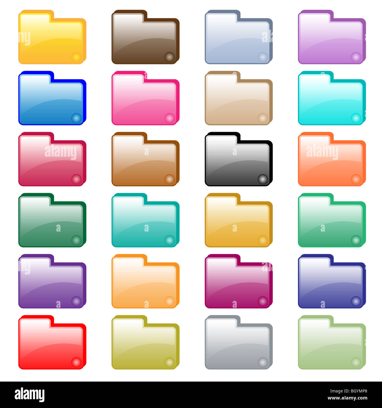 Iconos de carpeta Web en 24 surtido de colores brillantes. Aislado en  blanco Fotografía de stock - Alamy