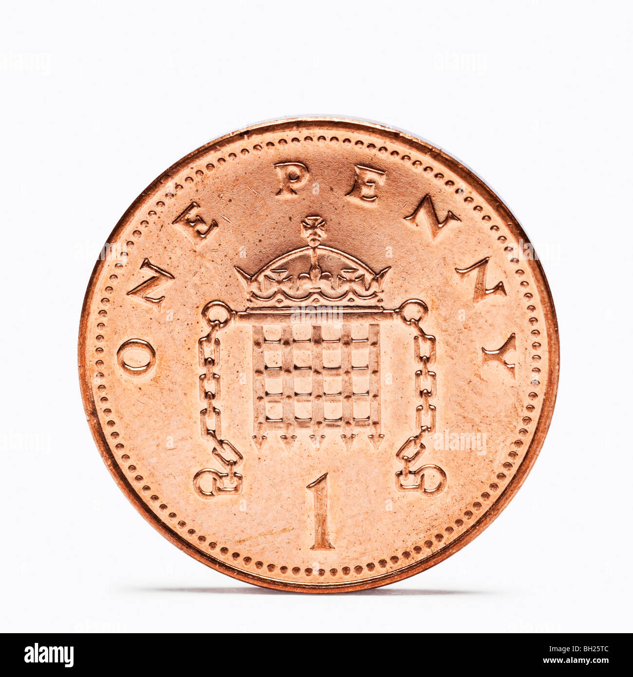 Moneda de un centavo británico vista posterior Foto de stock