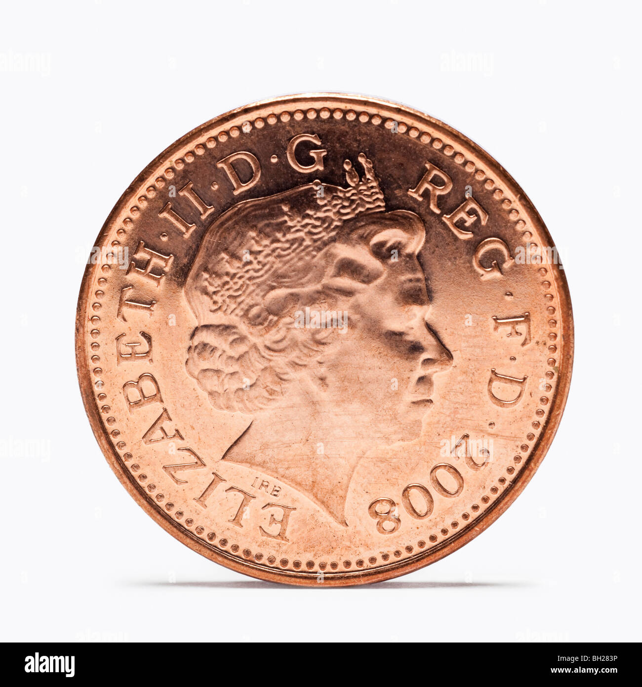 Moneda de un centavo británico vista frontal Foto de stock