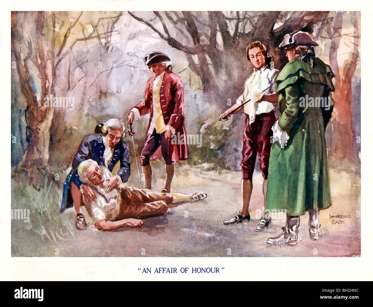 Un asunto de honor, los muchachos de ilustración anual las trágicas consecuencias de un duelo entre caballeros del siglo XVIII. Foto de stock