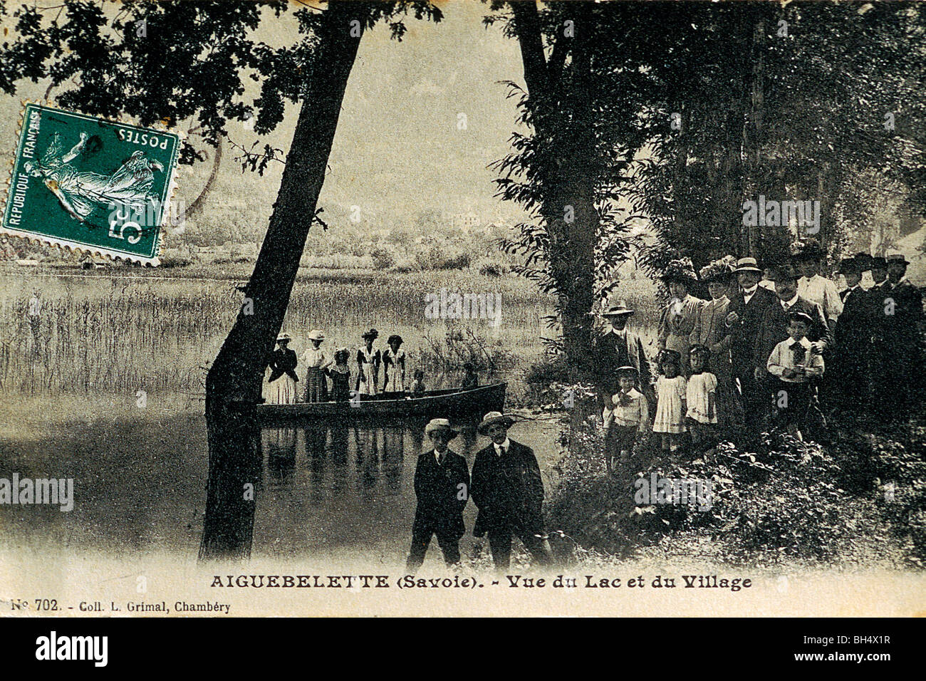 Postal del lago desde el comienzo del siglo pasado (ca. 1910), el lago de AIGUEBELETTE, Saboya (73), Francia Foto de stock