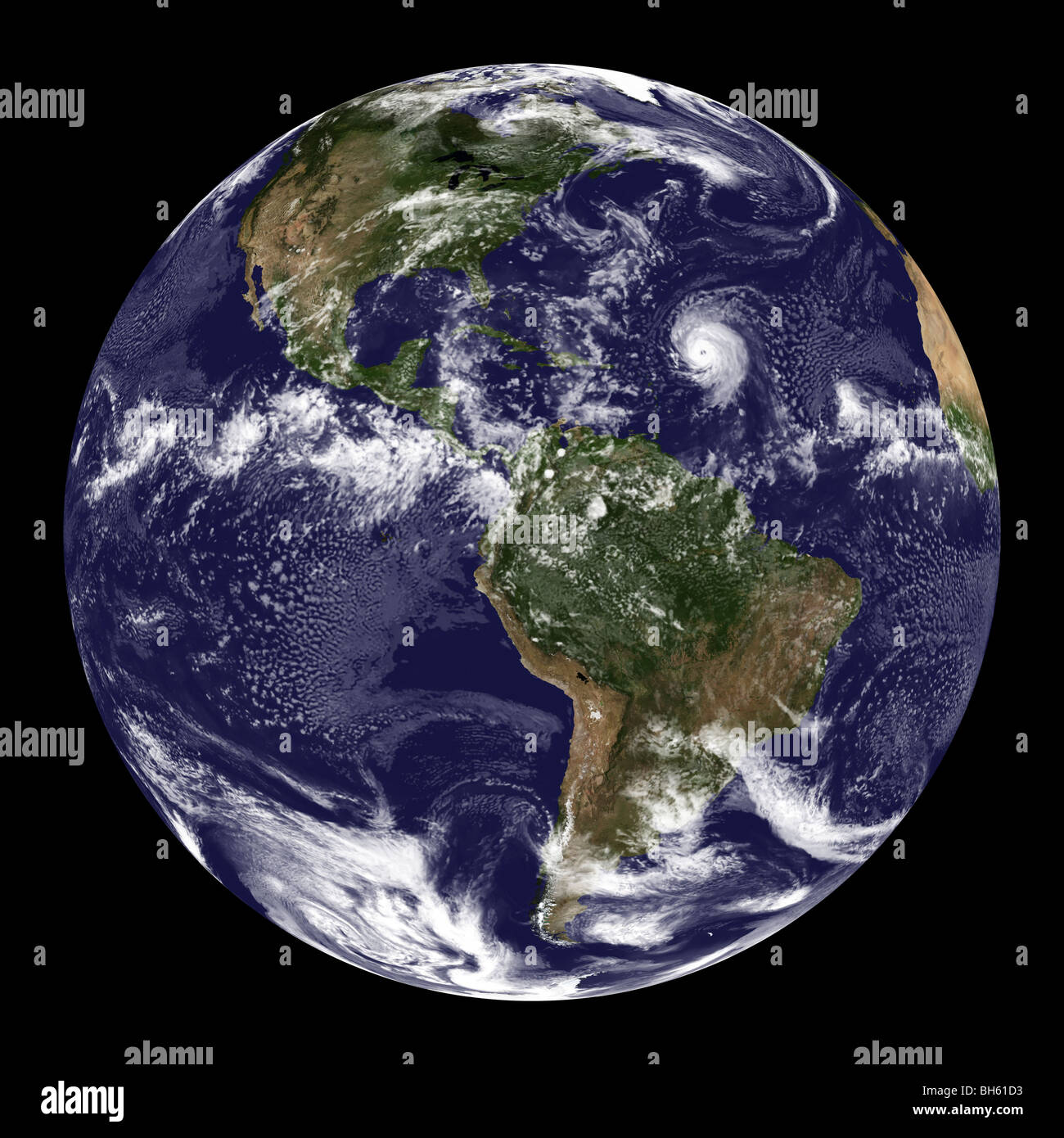 Llena la Tierra mostrando América del Norte y América del Sur. Foto de stock