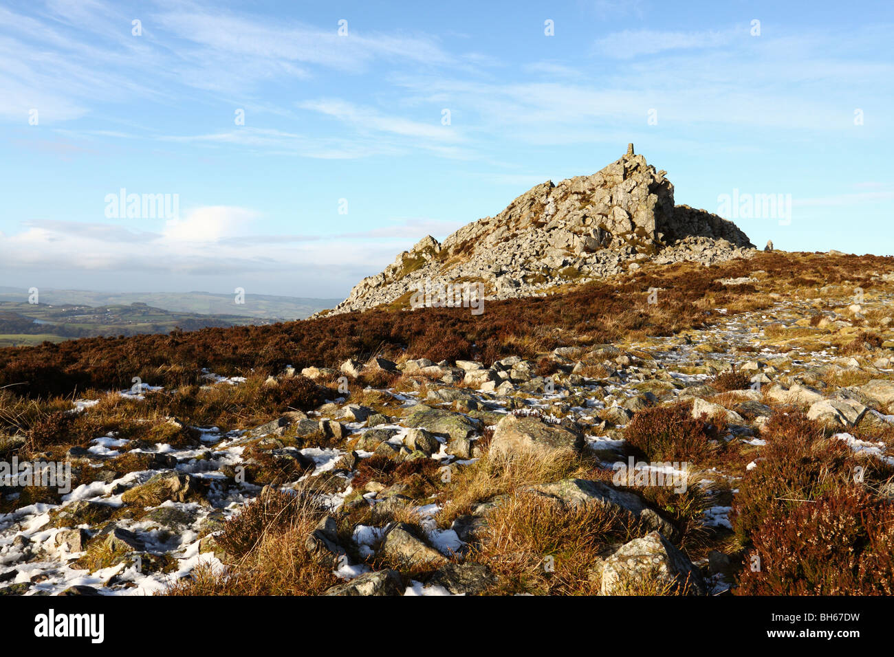 Manstone Rock, punto alto a lo largo de la cresta Stiperstones en Shropshire Hills AONB Foto de stock