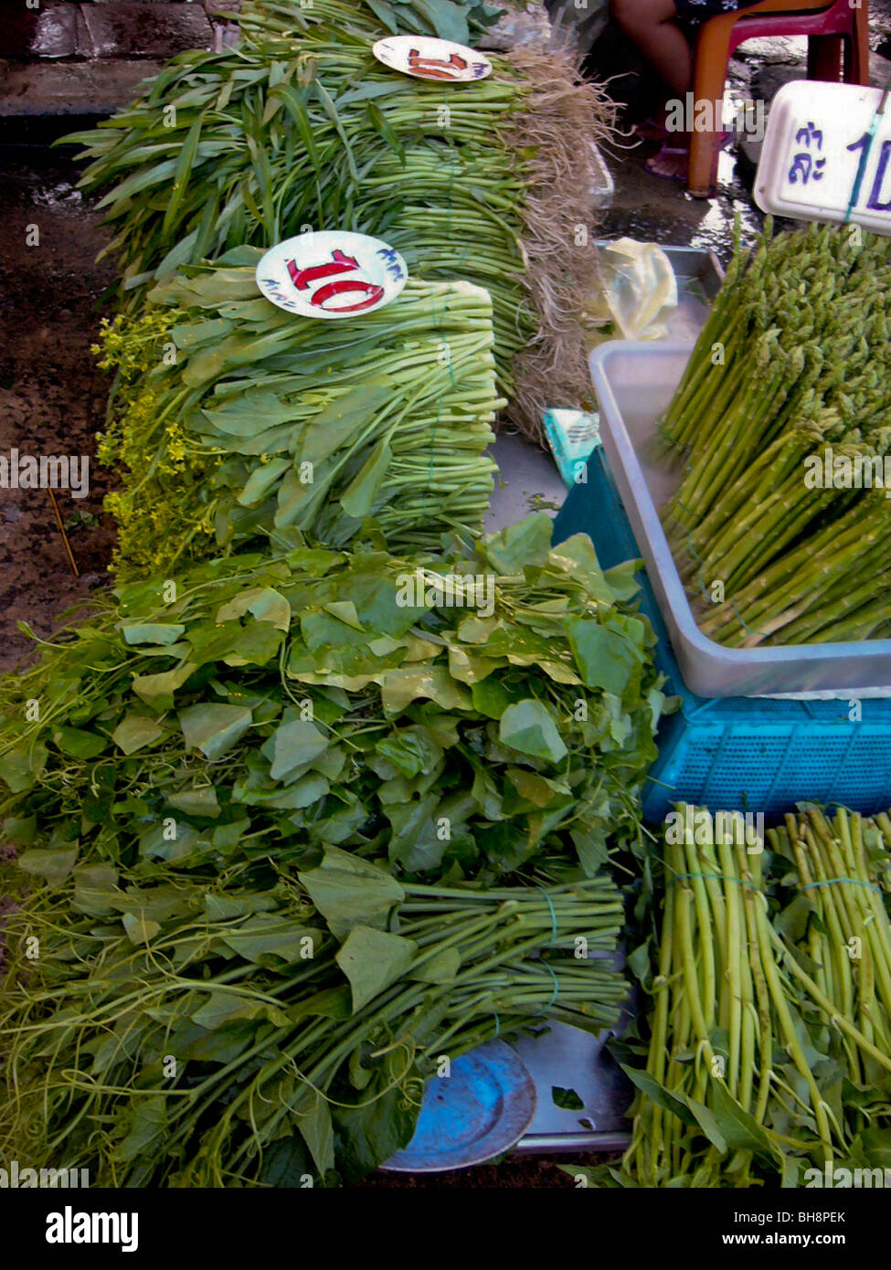 Tailandia , detalle, las hierbas frescas en el mercado del agricultor. Foto de stock