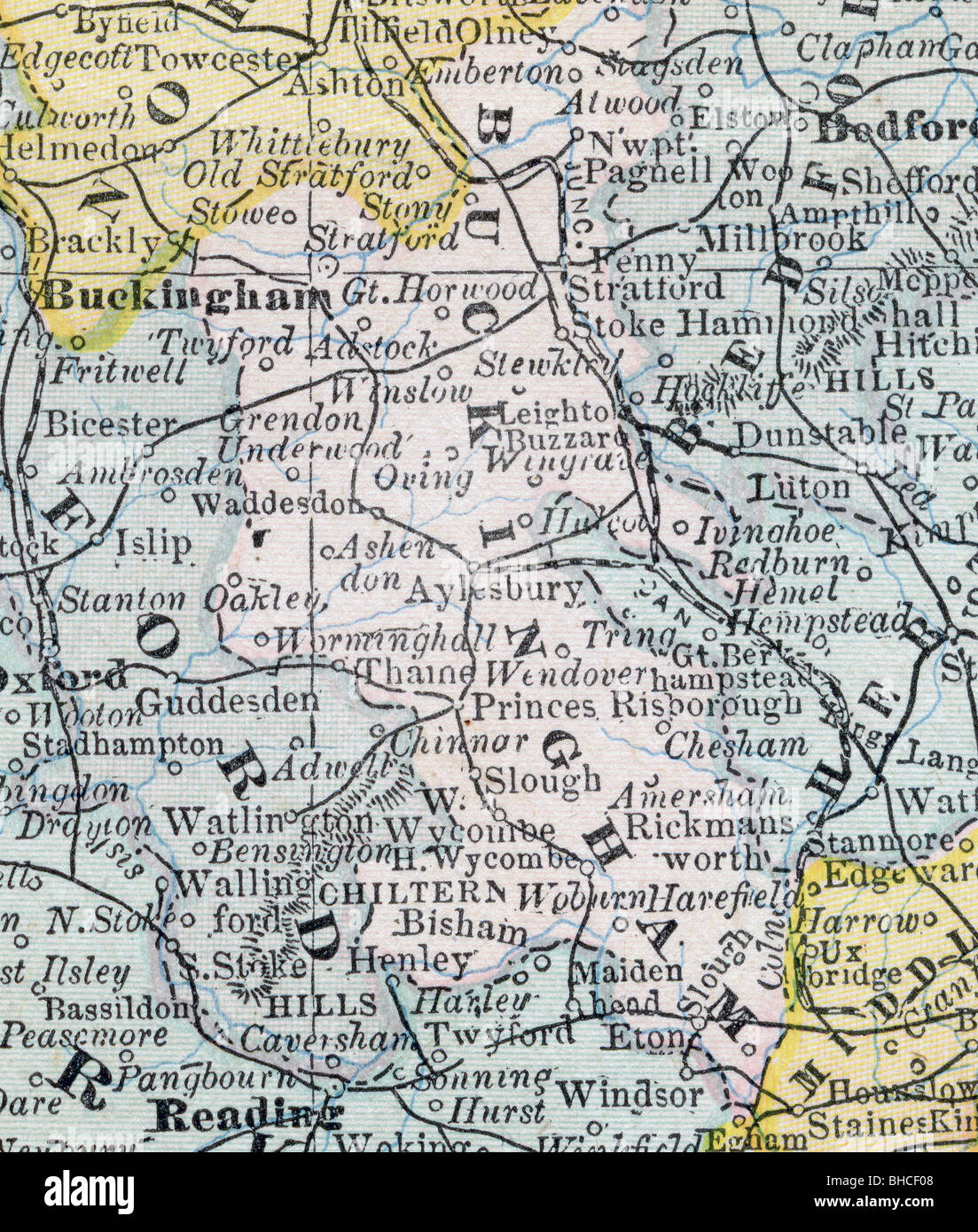 Mapa antiguo original de Buckingham condado desde 1884 libros de
