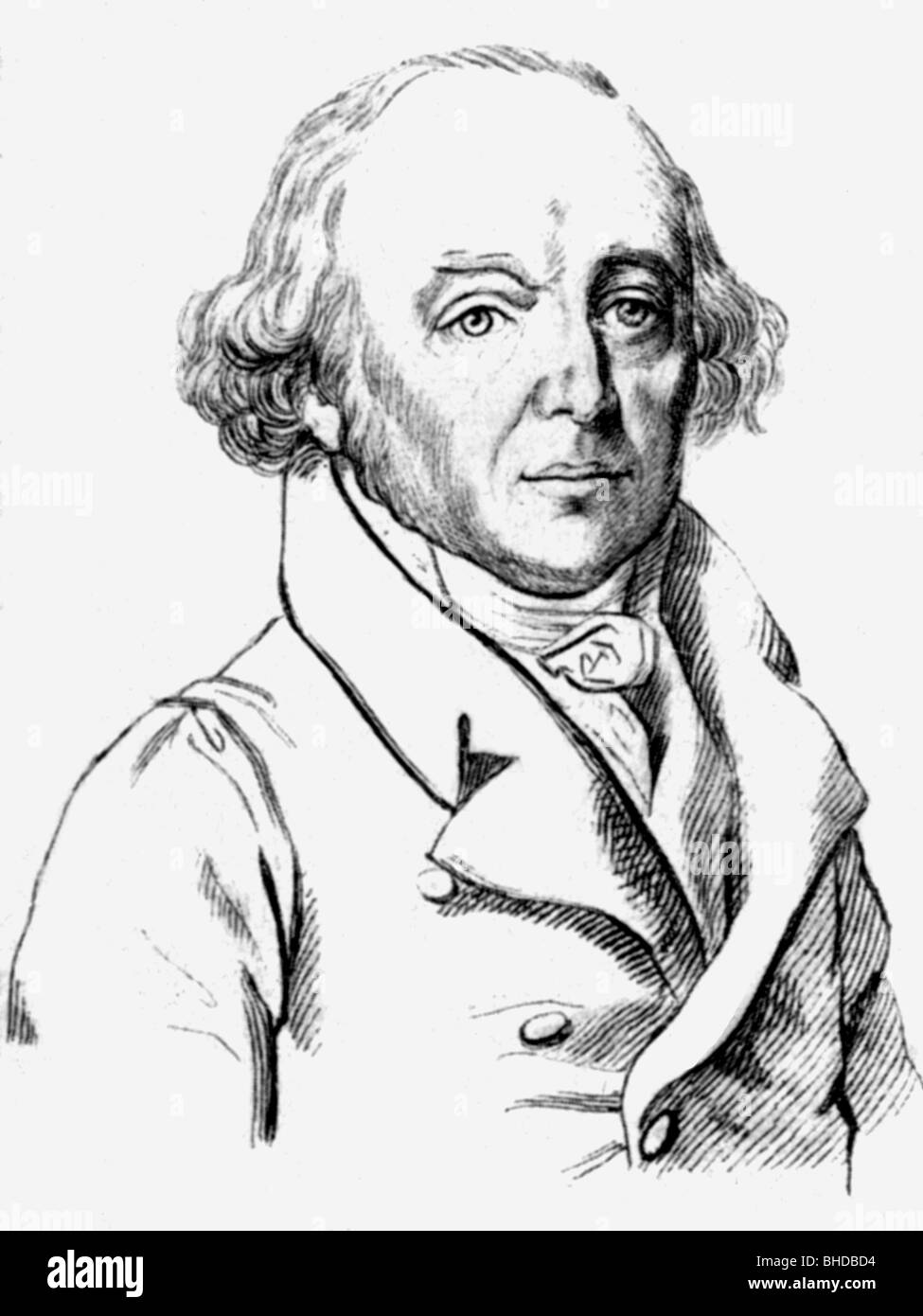 Hahnemann, Christian Friedrich Samuel, 10.4.1755 - 2.7.1843, médico alemán, fundador de la homeopatía, retrato, después de grabado por Mayer, , Foto de stock