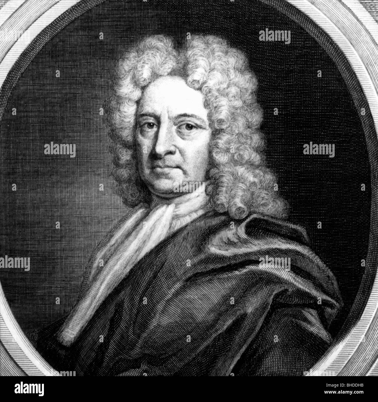 Halley, Edmund, 29.10.1656 - 14.1.1742, astrónomo inglés, retrato, grabado en cobre, del siglo XVIII, , Artist's Copyright no ha de ser borrado Foto de stock