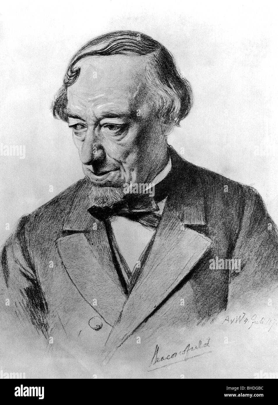 Disraeli, Benjamin, primer conde de Beaconsfield, 21.12.1804 - 19.4.1881, político británico (conservador), primer ministro 1868 y 1874 - 1880, retrato, dibujo, 1878, Foto de stock
