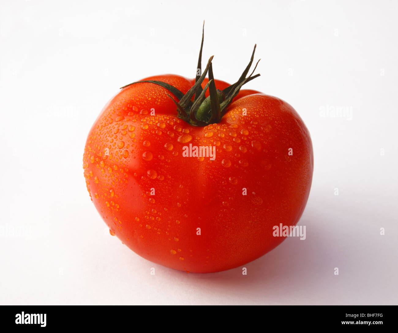 Grande, fresca, madura, roja, jugosa, la carne orgánica tomate sobre fondo blanco. Foto de stock