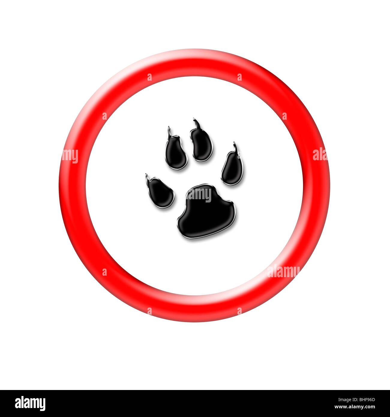 Concepto de prohibición de animales procedentes de lugares con un cartel y una pata Imprimir Foto de stock