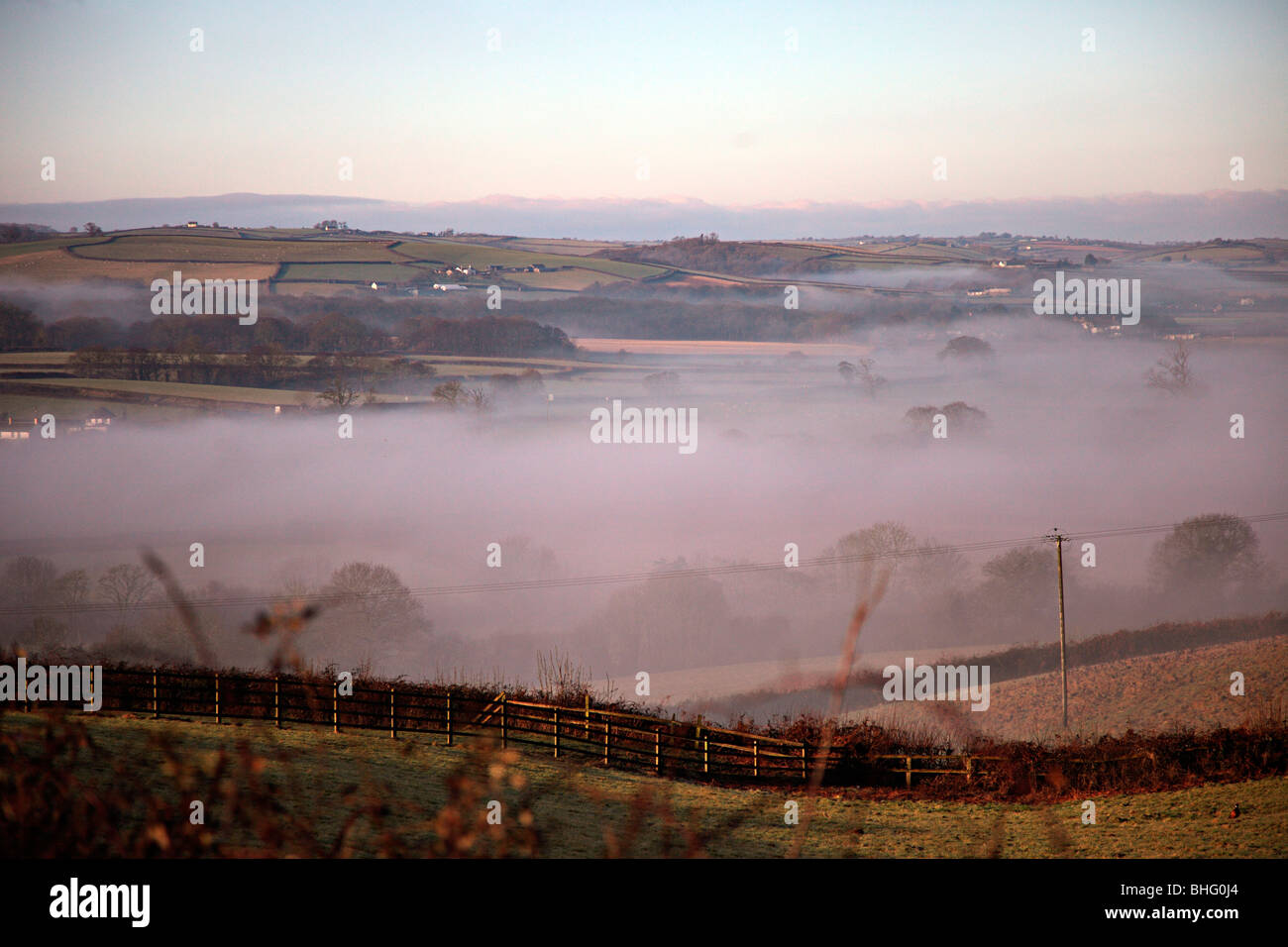El Taw Valley, North Devon en una mañana de enero Foto de stock
