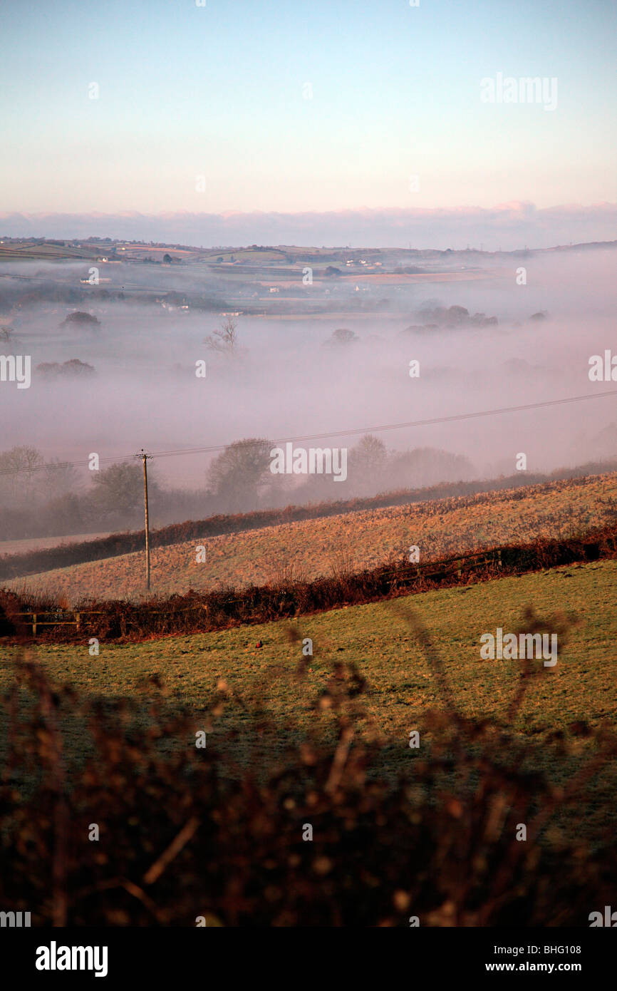 El Taw Valley, North Devon en una mañana de enero Foto de stock