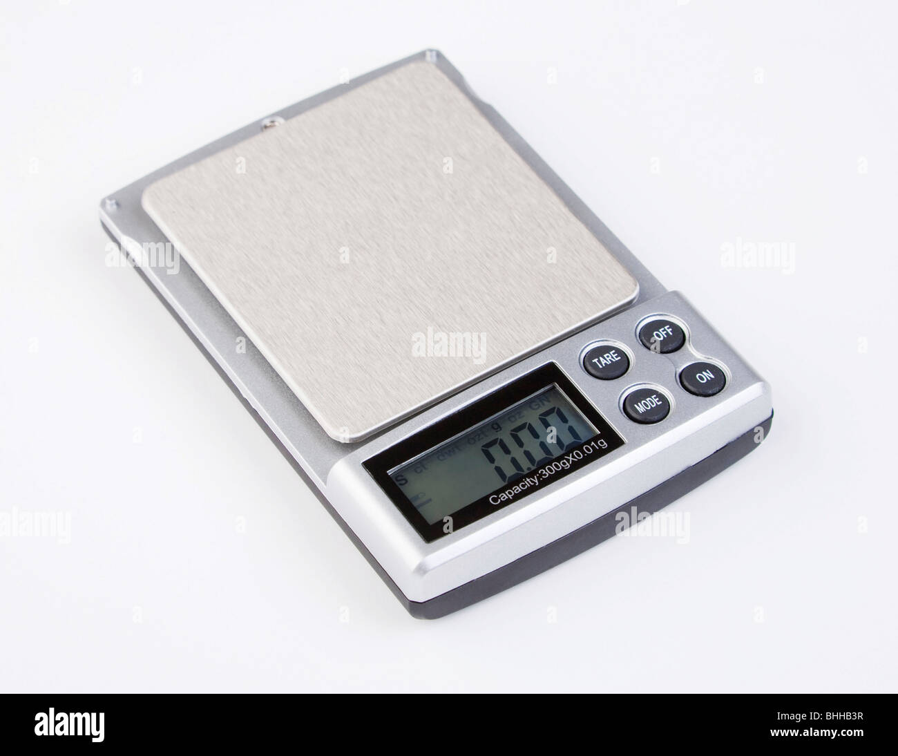Báscula digital / equilibrio con una resolución de 0,01 gramos y capacidad 300 gramos. Foto de stock