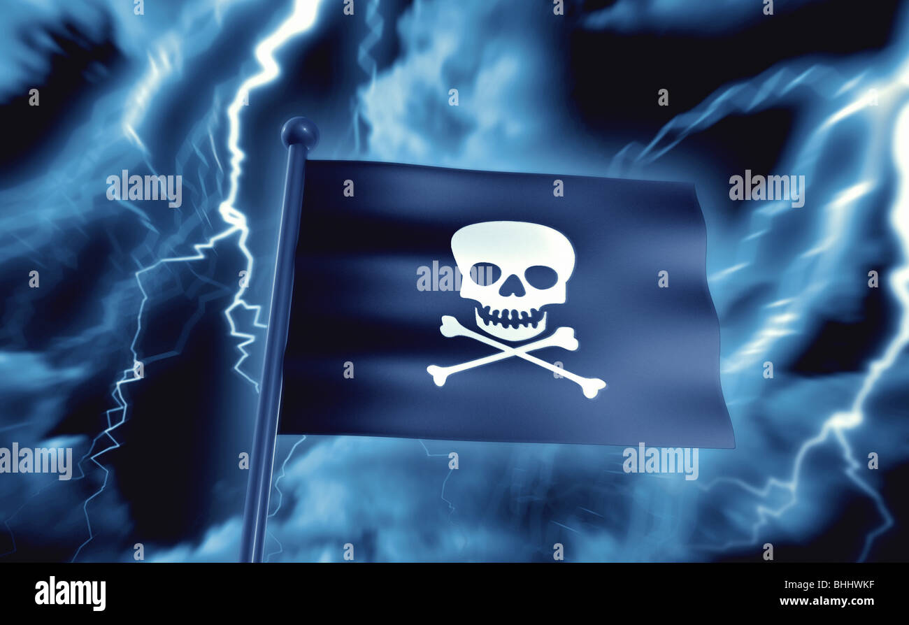 Bandera pirata en una tormenta - Piratenflagge Gewitter im Foto de stock