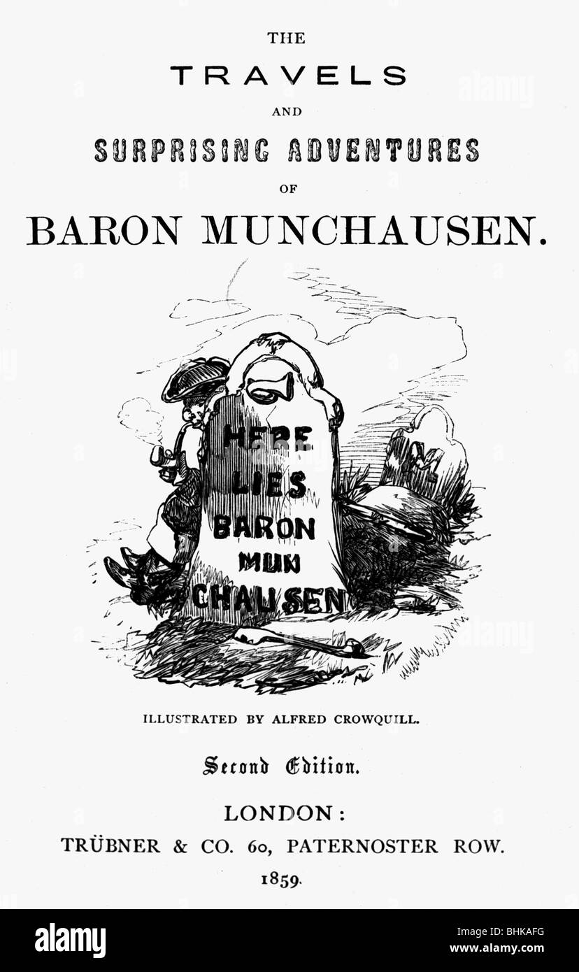 Munchhausen, Karl Friedrich Hieronymus von, 11.5.1720 - 22.2.1797, oficial alemán, aventuras, 'los viajes y las aventuras Sorprendentes del barón Munchhausen', ilustrado por Alfred Crowquill, título, Truebner & Co., Londres, 2do volumen, 1859, , Foto de stock