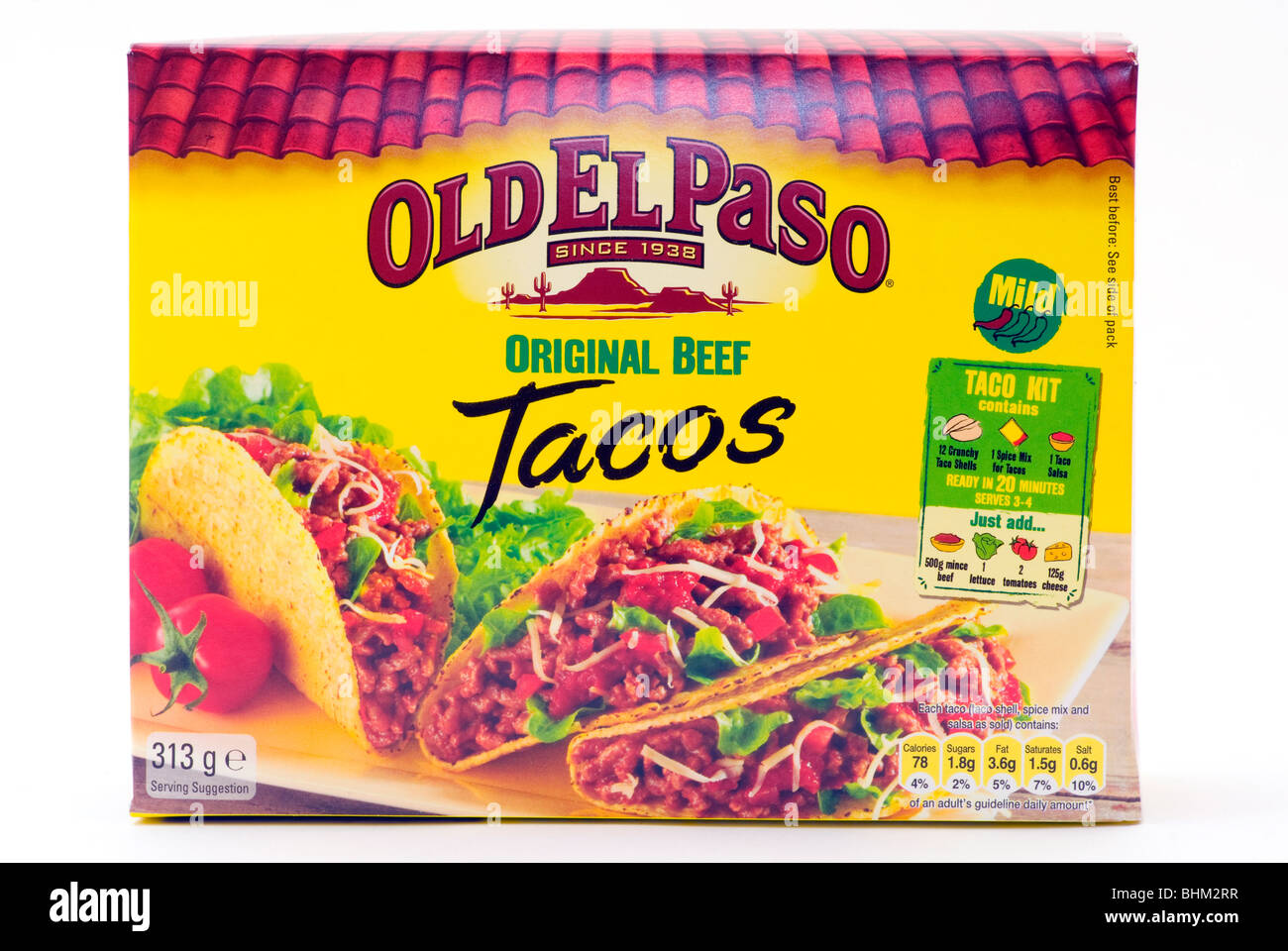 Caja de Old El Paso tacos de carne Original aislado sobre un fondo blanco  Fotografía de stock - Alamy