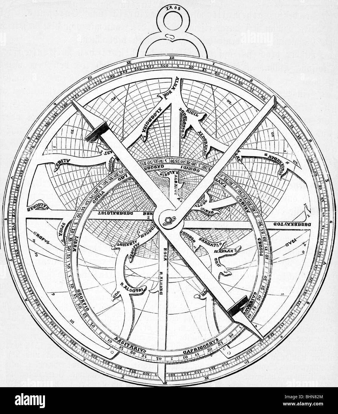 Astronomía, instrumentos, astrolabe de Regiontanus, siglo 15, grabado