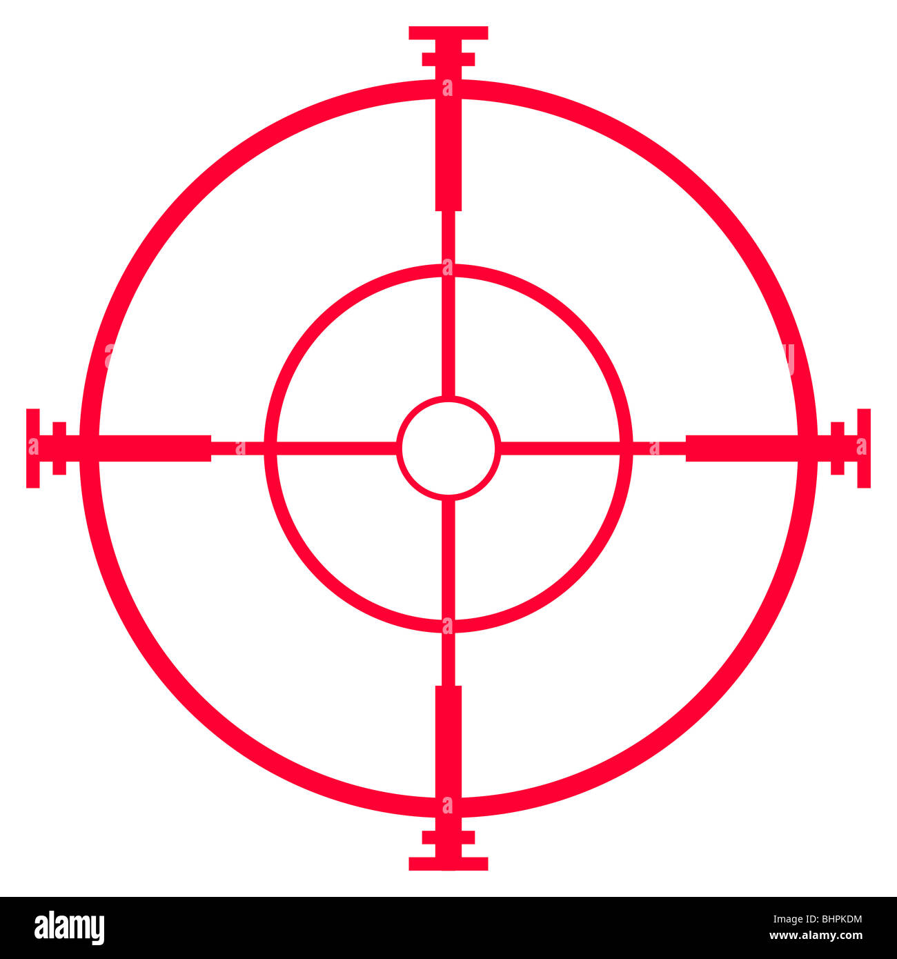 Ilustración de un rifle de francotirador vista o alcance, aislado sobre fondo blanco. Foto de stock