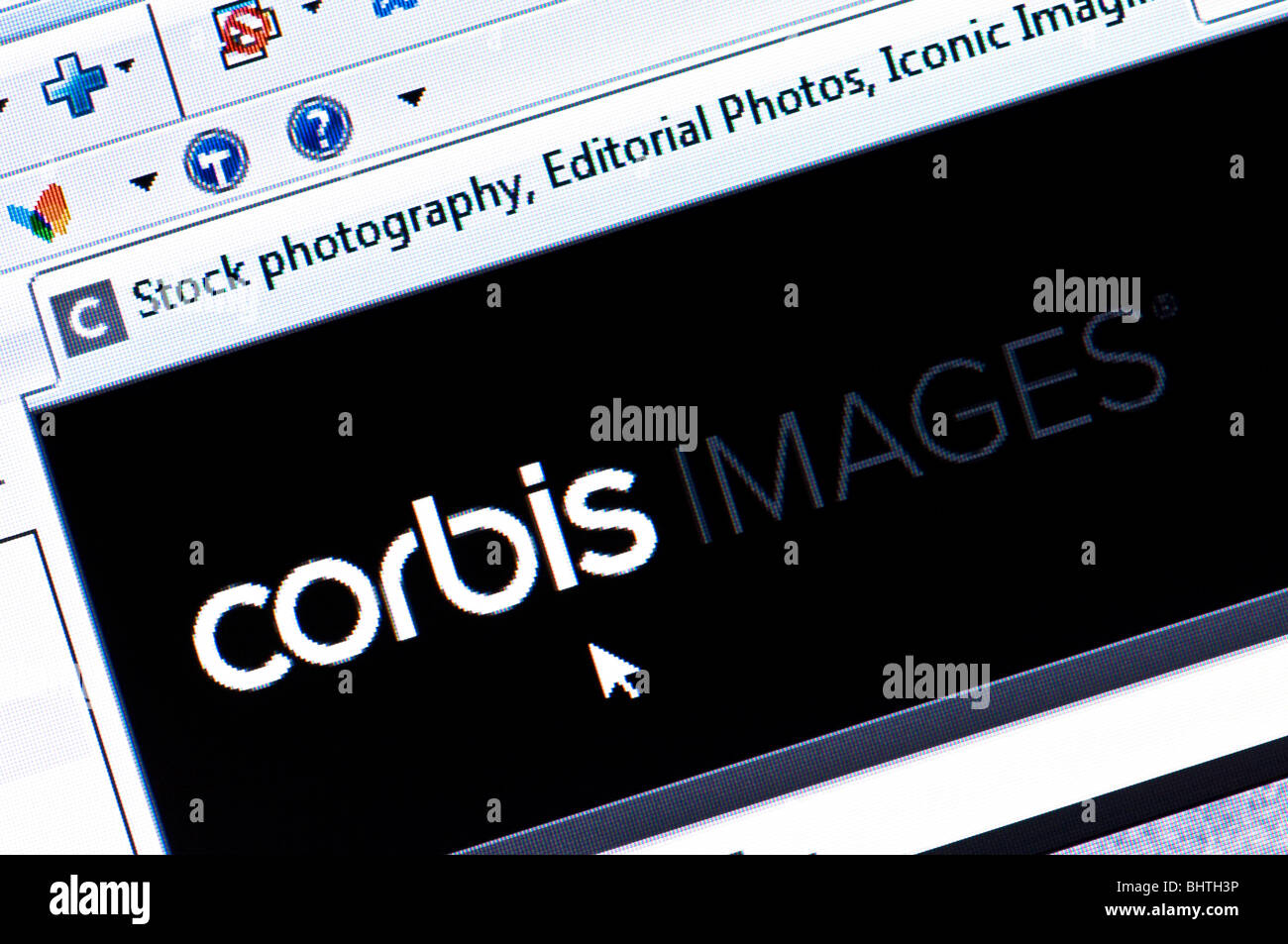 Macro captura de pantalla de la página web de Corbis. Corbis vende y distribuye la fotografía y filmación. Sólo para uso editorial. Foto de stock