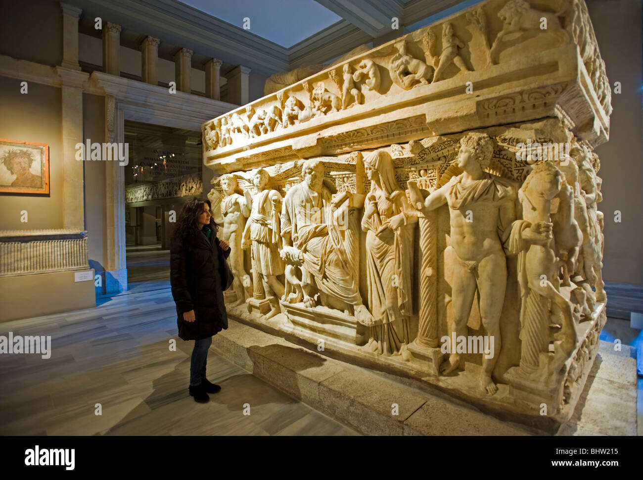 Sidamara sarcófago, descubierto en Konya. Periodo romano 3ª A.D. Museo Arqueológico de Estambul TURQUÍA Foto de stock