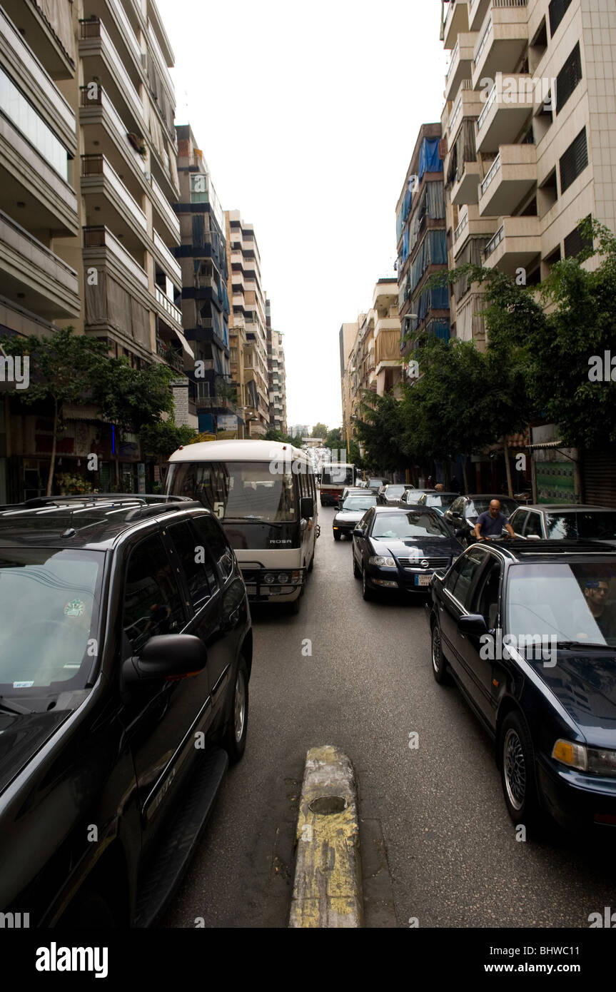 Atasco de tráfico en las calles de Beirut, Líbano ORIENTE MEDIO Foto de stock