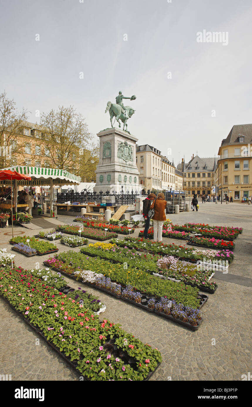 Mercado de flores en la ciudad de Luxemburgo Foto de stock