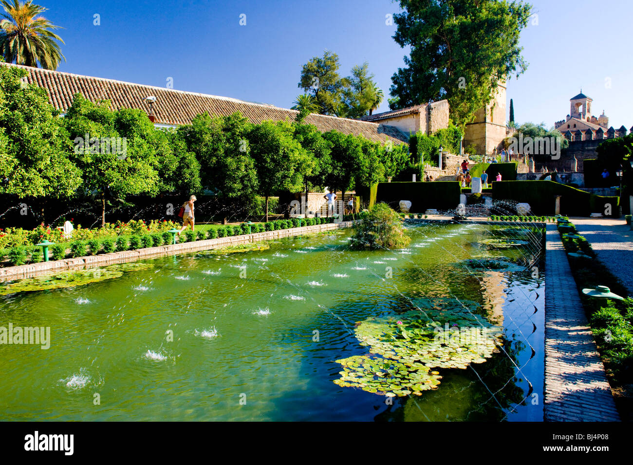 Los jardines del Alcázar de los Reyes Católicos, Córdoba, Andalucía, España Foto de stock