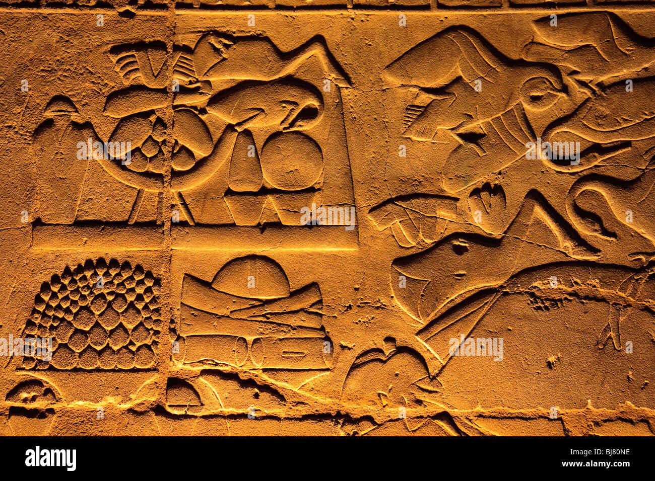 África Egipto jeroglíficos del Templo de Luxor Noche Foto de stock