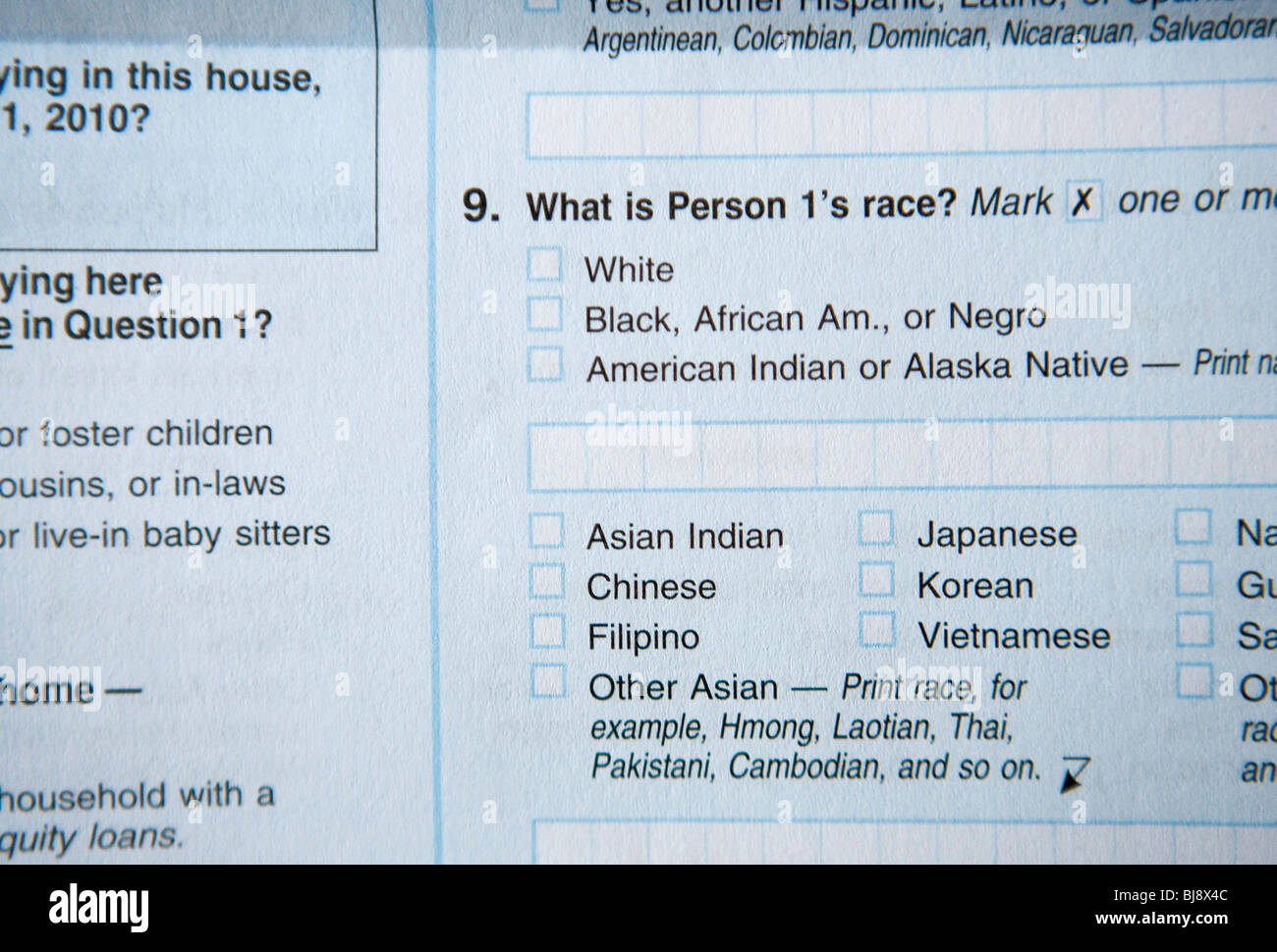 2010 un formulario del censo de los Estados Unidos. Foto de stock