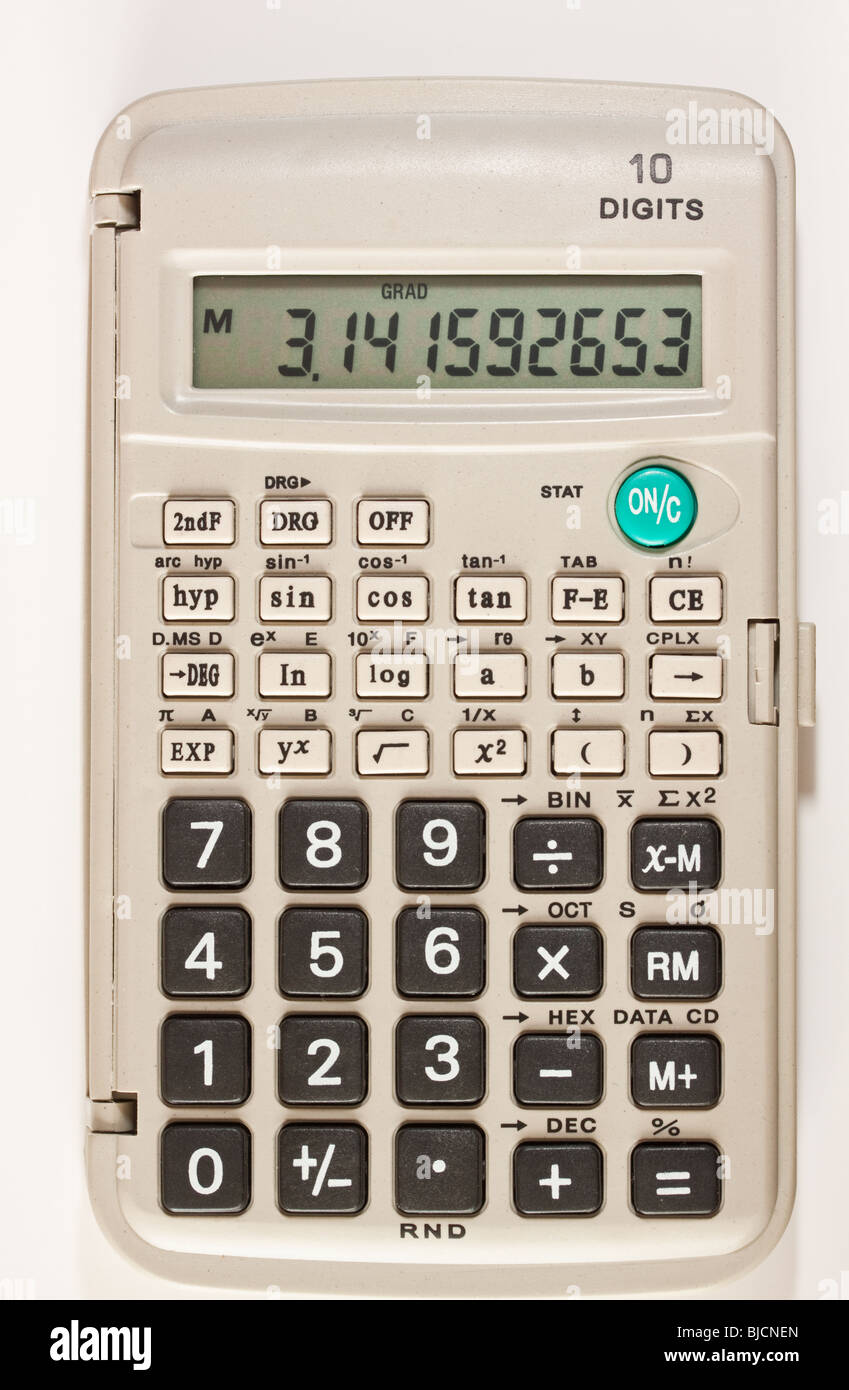 Calculadora científica que muestra el valor numérico de Pi Foto de stock