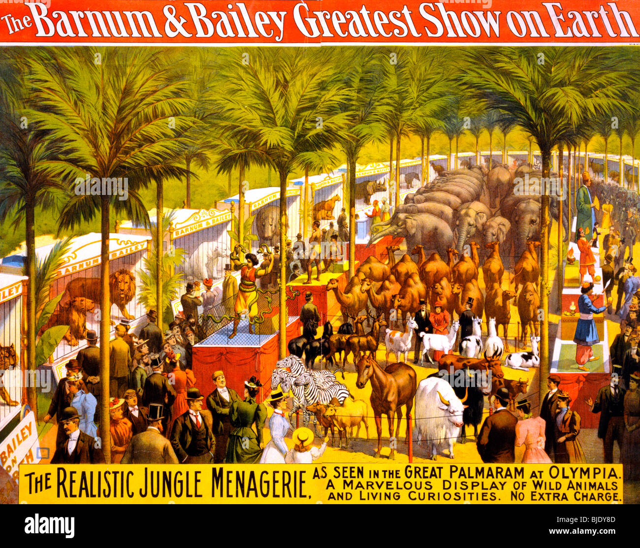 El Barnum & Bailey mayor espectáculo de la Tierra - La Selva realista menagerie póster, circa 1897 Foto de stock