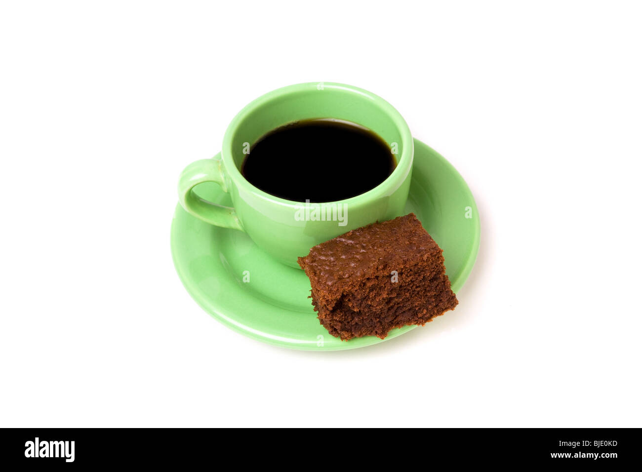 Chocolate Fudge brownie con taza de café espresso Foto de stock