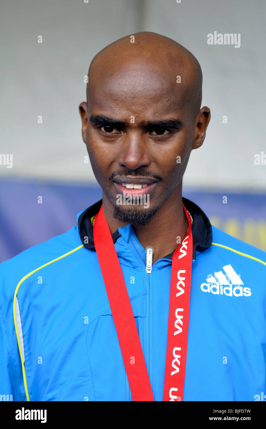 Mo Farah atleta en 2010 Mundial Cross-Country juicios, Cofton Park, Birmingham, Reino Unido Foto de stock