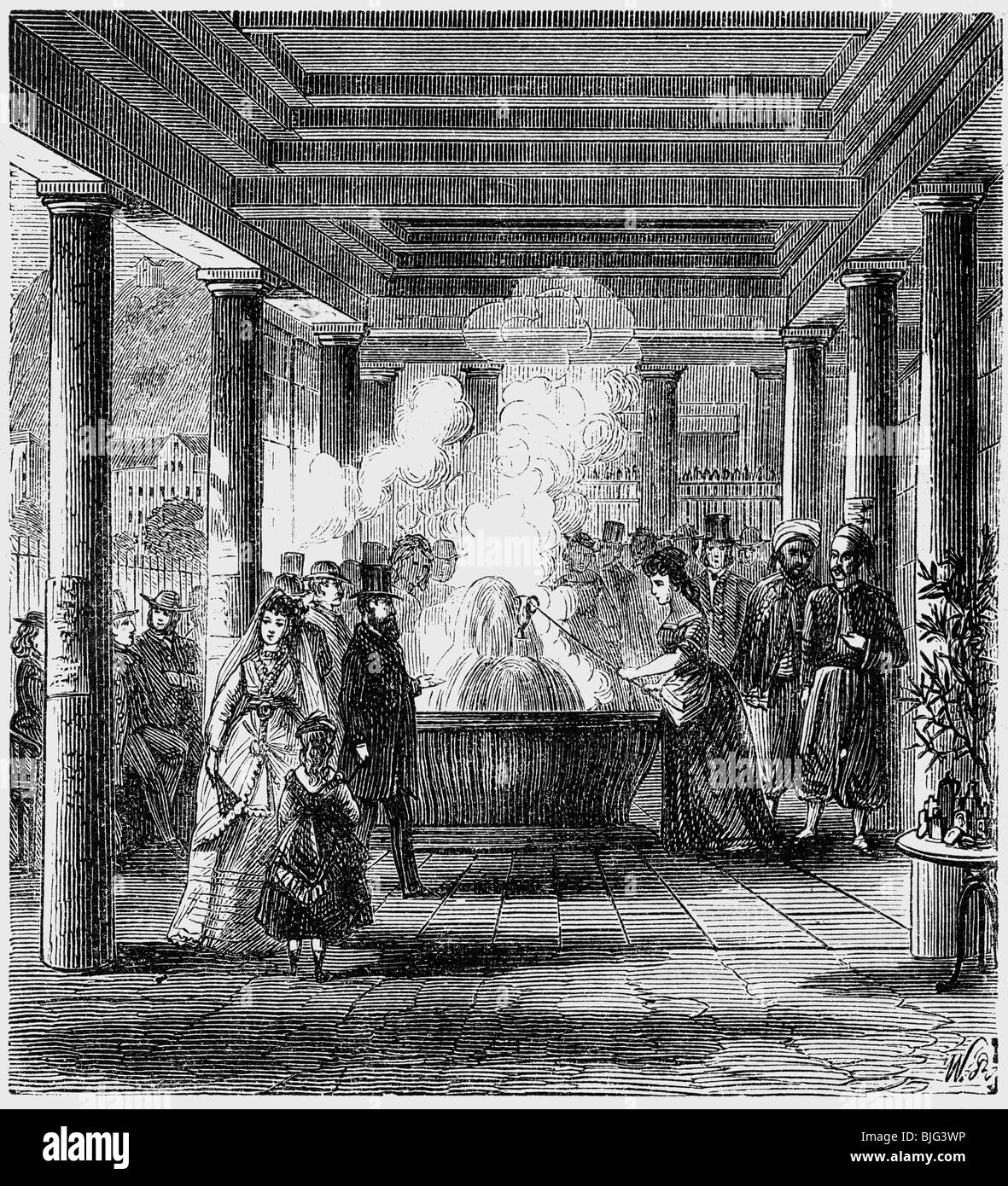 Baños, spa / centro de salud, la fuente mineral en Karlsbad, Bohemia, ilustración, grabado en madera, circa 1870, Foto de stock