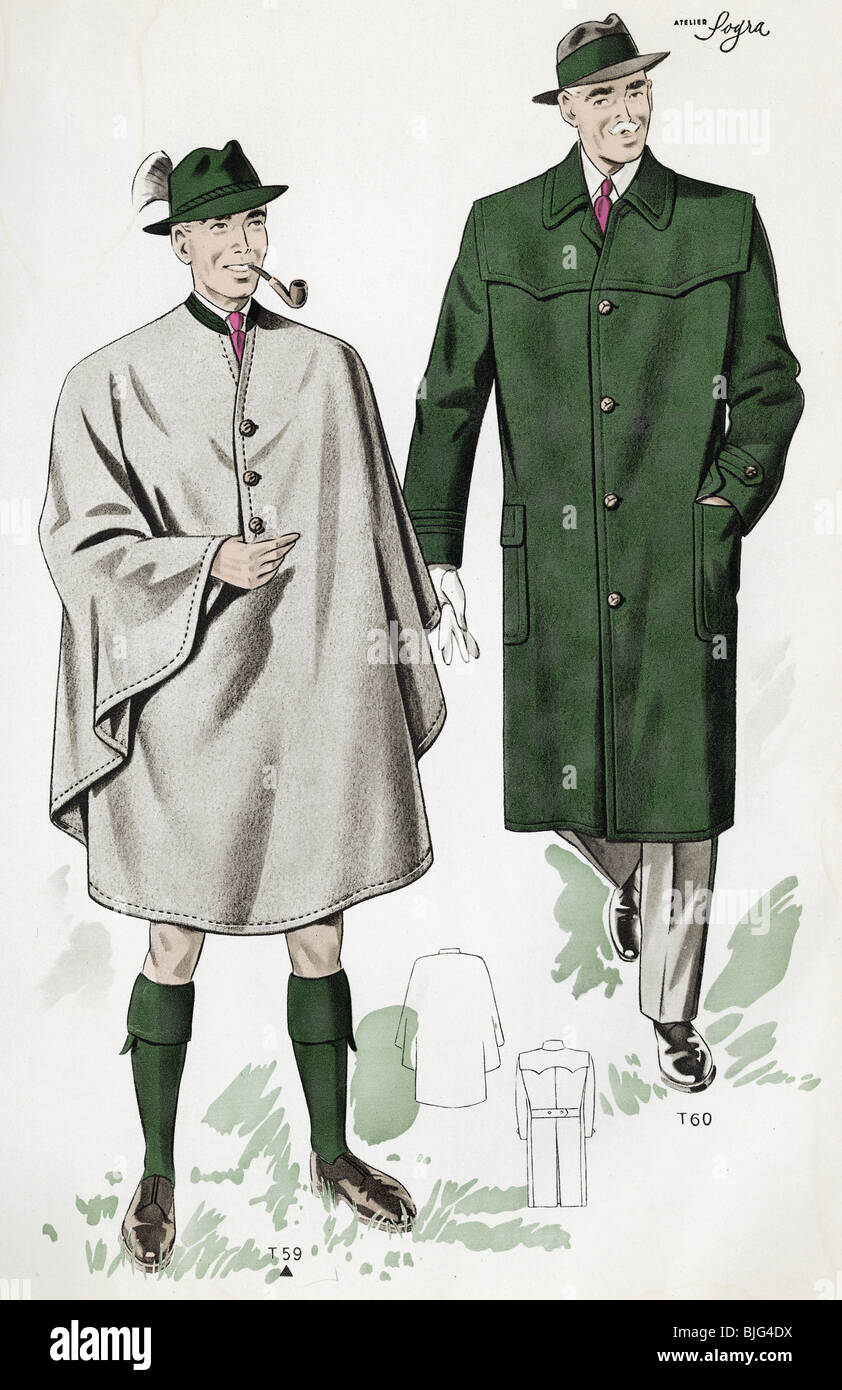 Moda, década de 1950, ropa, ropa, moda masculina, dos hombres con abrigos tradicionales, ilustración de: 'Trachtenmodelle fuer Damen und Herren', Nº 2, Viena, Austria, alrededor 1950 Fotografía de stock - Alamy