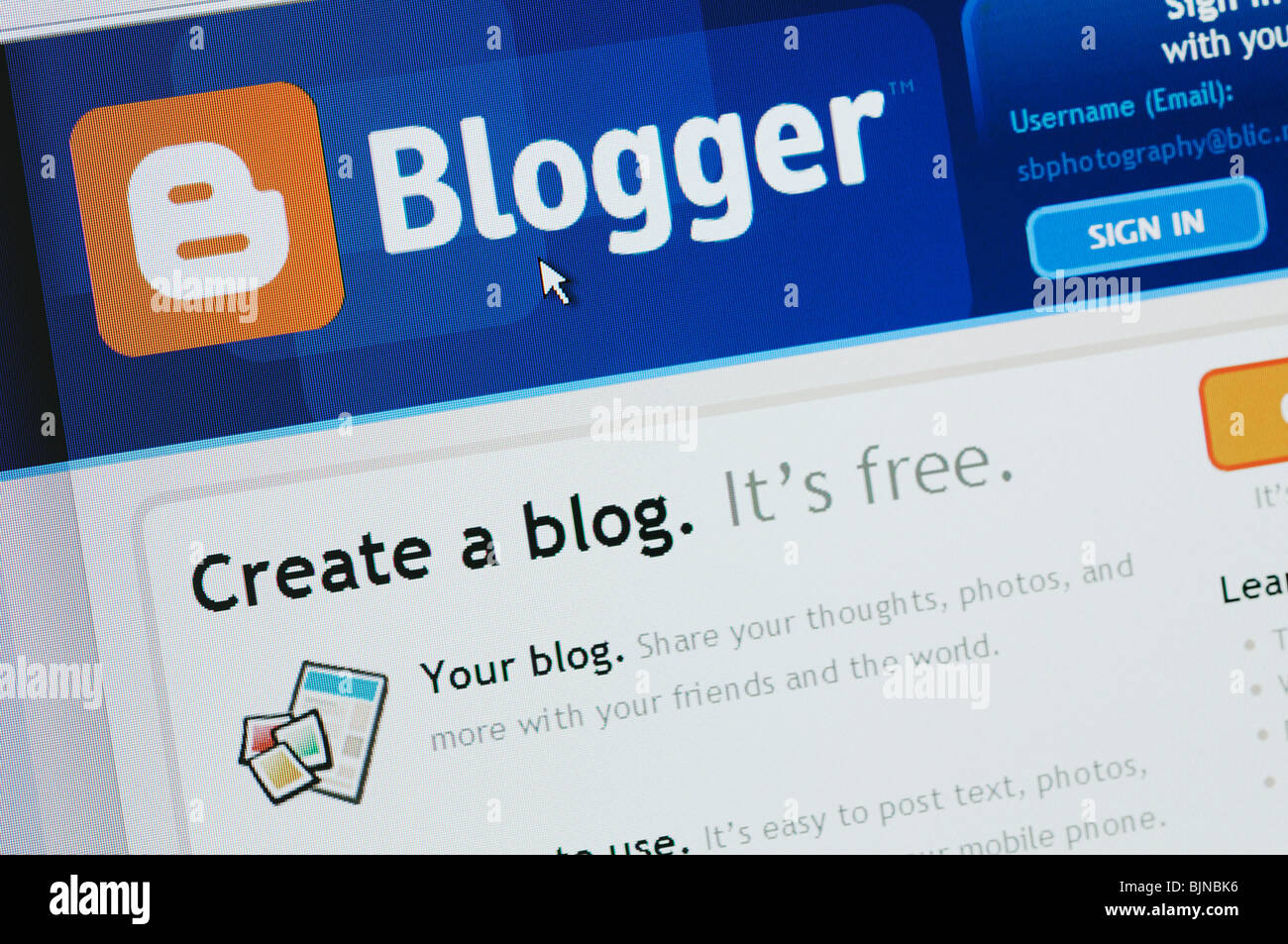 Sitio Web de blogs de Blogger Foto de stock