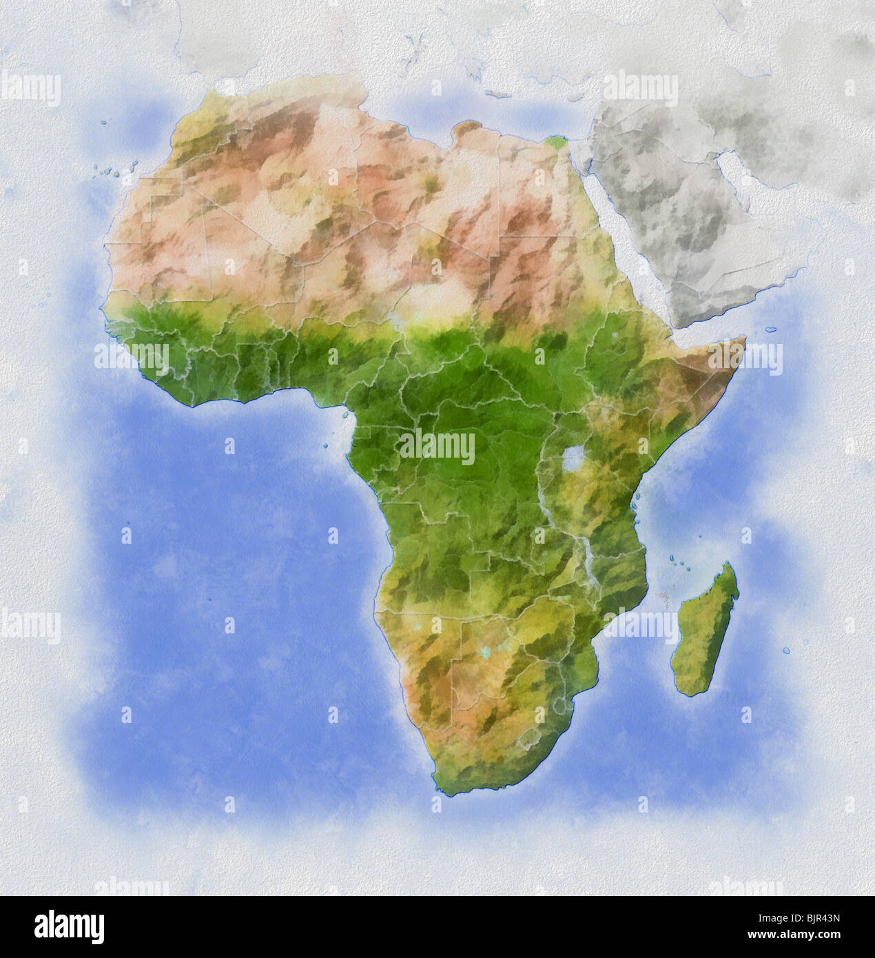 África, Mapa en relieve en los colores del agua. Foto de stock
