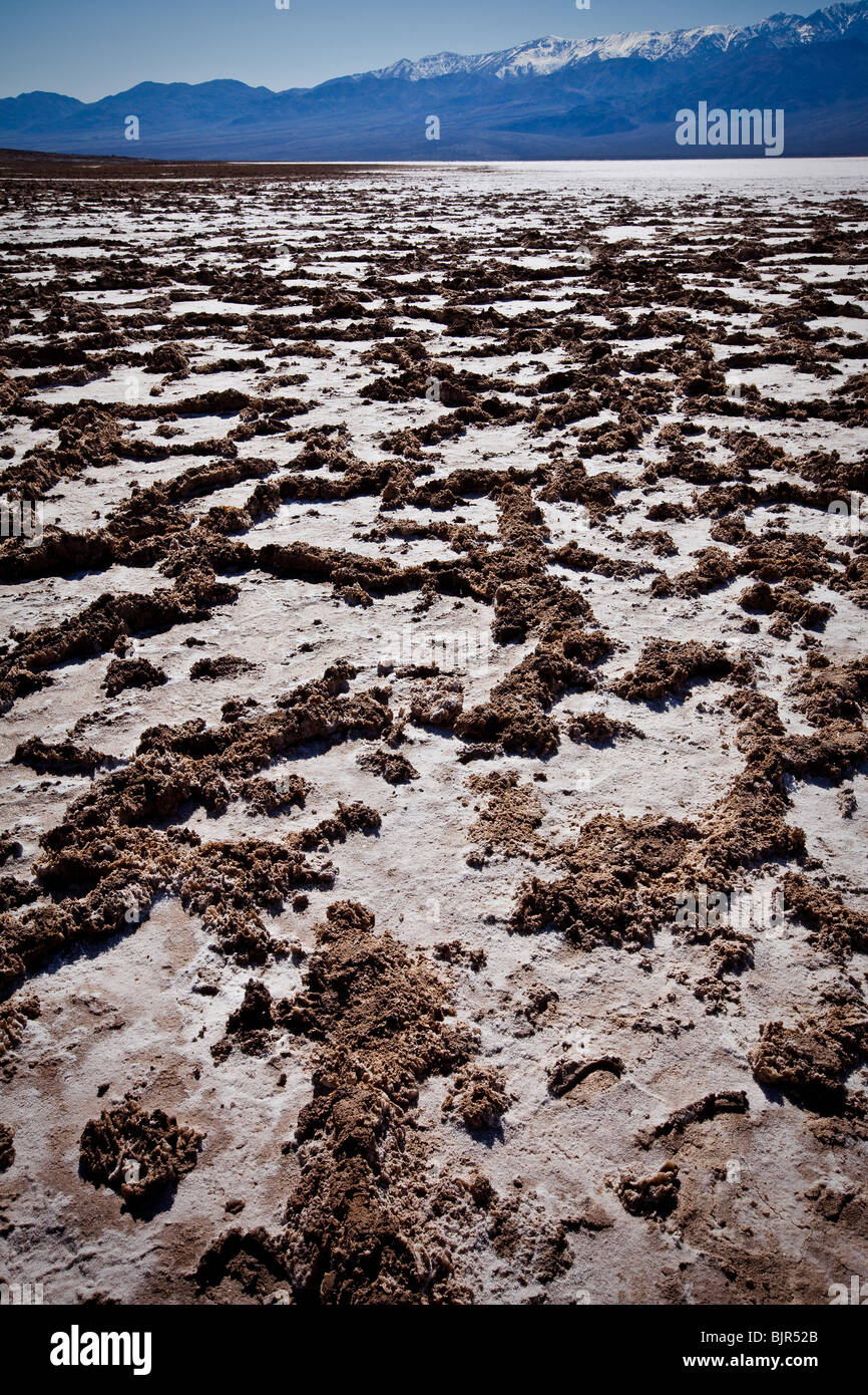 Depósitos de sal seca en la cuenca Badwater, el punto más bajo de la tierra  en el Parque Nacional Valle de la muerte, de Nevada, EE.UU Fotografía de  stock - Alamy