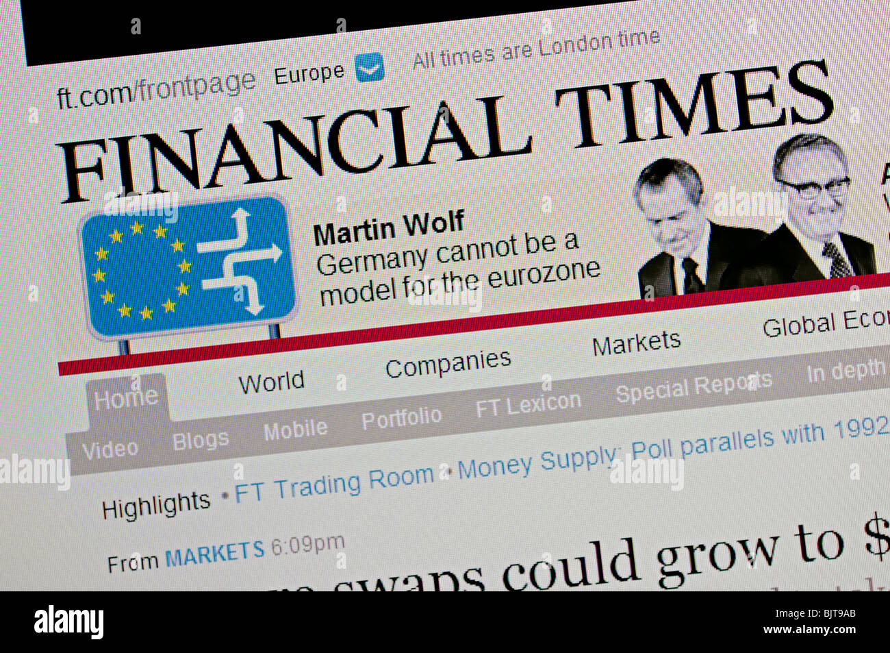 Financial Times Online Website Foto de stock