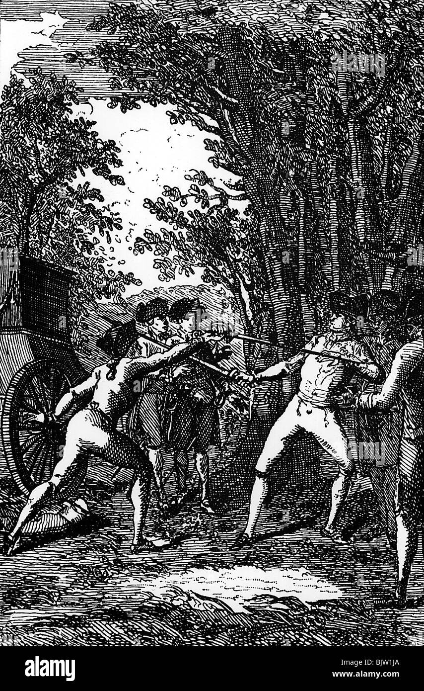 Justicia, duelo, combate entre de Lameth y Duke de Castries, Bois de Boulogne, 11.11.1790, Foto de stock