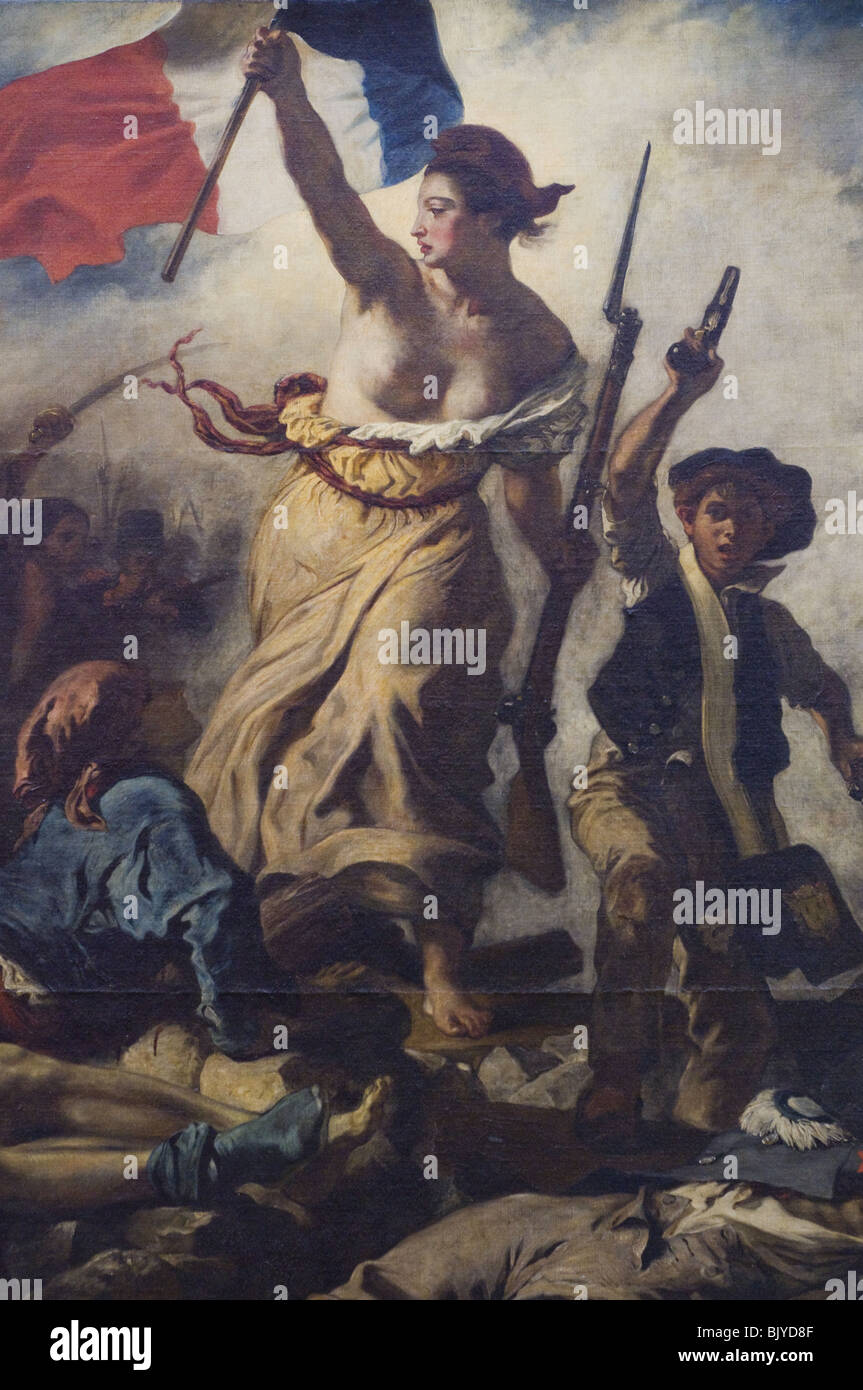 Eugène Delacroix Le 28 juillet, La Liberté Guidant le peuple - El 28 de julio, La Libertad guiando al Pueblo retail 1831 del siglo XIX. Foto de stock