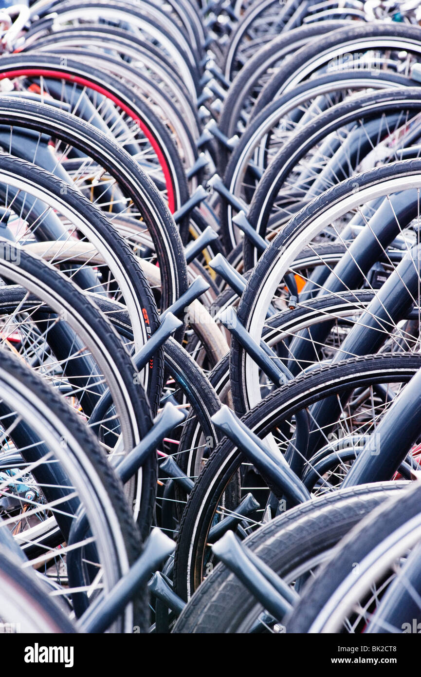 Muchas bicicletas estacionados en parque público en los Países Bajos Foto de stock