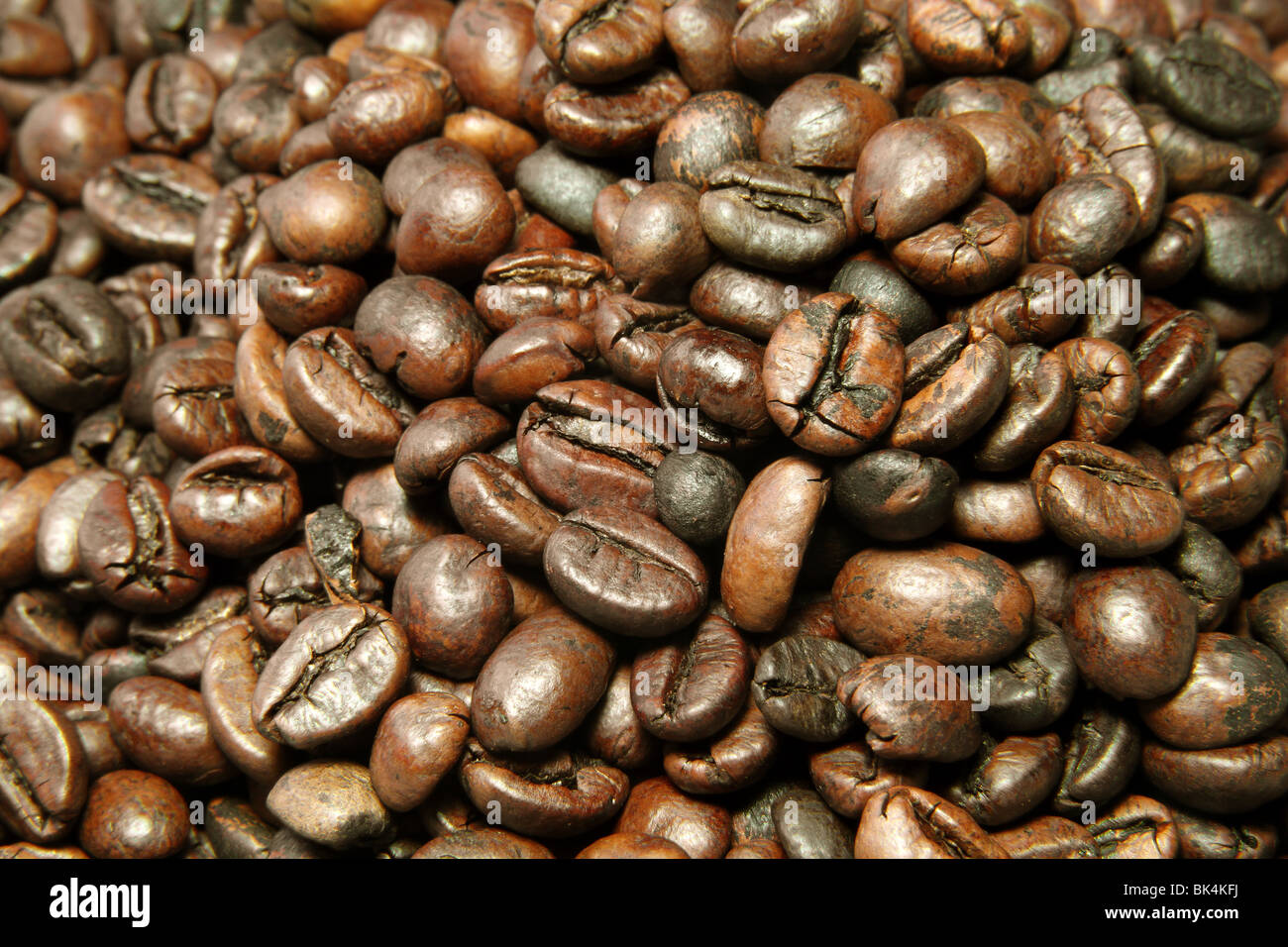 Primer plano de granos de café. Foto de stock