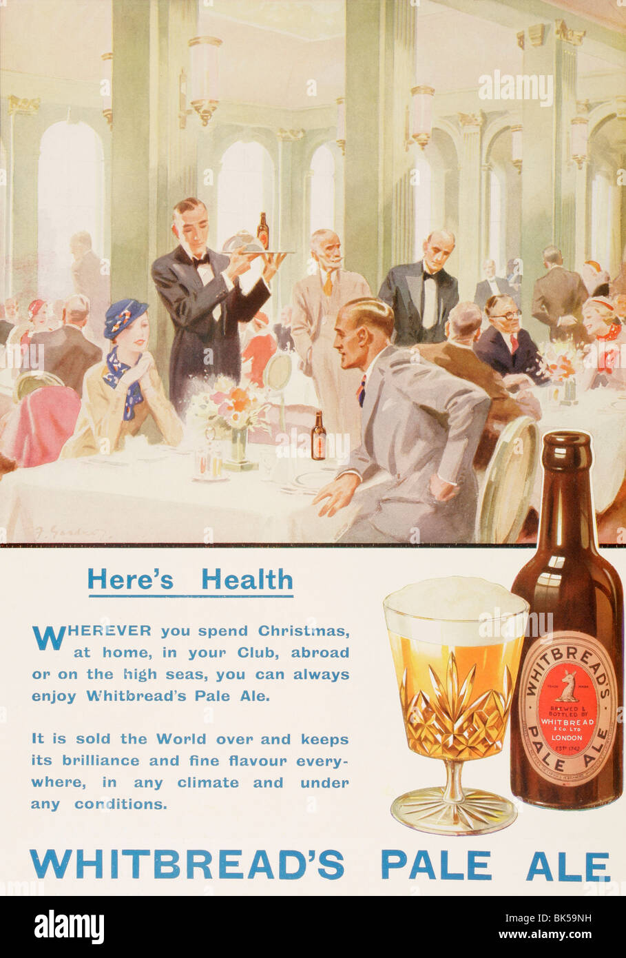 Anuncio de Pale Ale de Whitbread. Desde el London Illustrated News, número de Navidad, 1933. Foto de stock