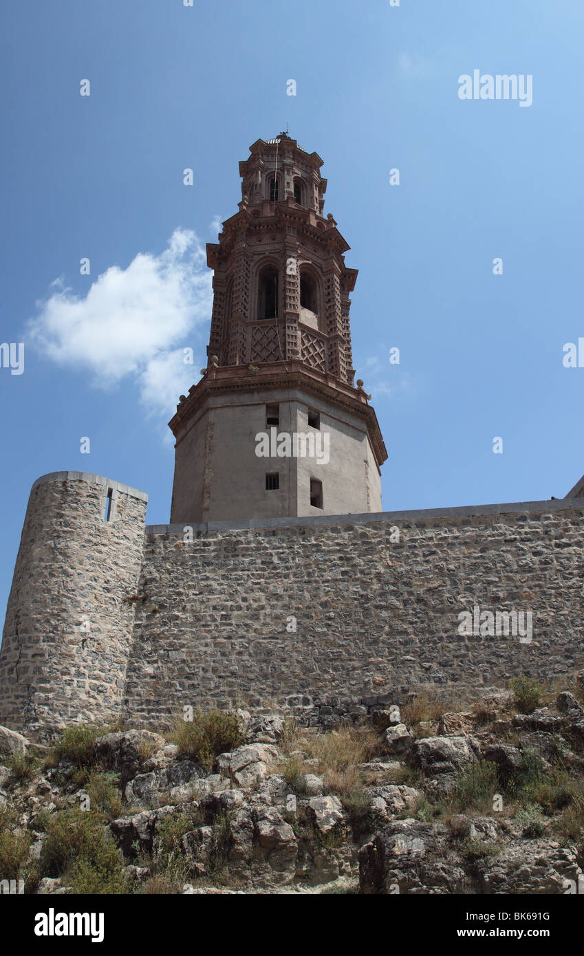 La Torre Mudéjar de las campanas de la torre de las campanas) en el municipio de Jérica provincia de Castellón, España Foto de stock