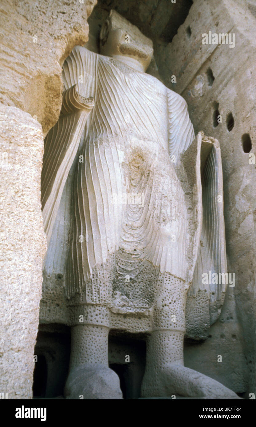 La imagen del Buda Gigante en Bamyan, Sitio del Patrimonio Mundial de la UNESCO, ya que destruida por el Talibán, Bamiyán, Afganistán, Asia. Foto de stock